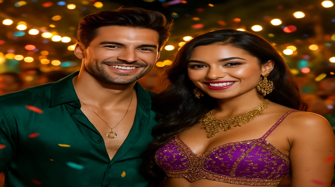 রঙিন কার্নিভাল পোশাক পরে একটি সুখী ও আকর্ষণীয় দম্পতি একটি উজ্জ্বল খোলা-আকাশ উৎসবে উদযাপন করছেন; তারা একসঙ্গে গেম খেলার মজা, সামাজিকতা ও উত্তেজনাপূর্ণ 분위ার প্রতিনিধিত্ব করেন—bb44 game-এ।